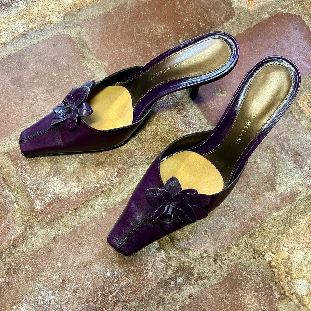Antonio Melani Dress Mules Plum Leather with Flowers SIZE 6M